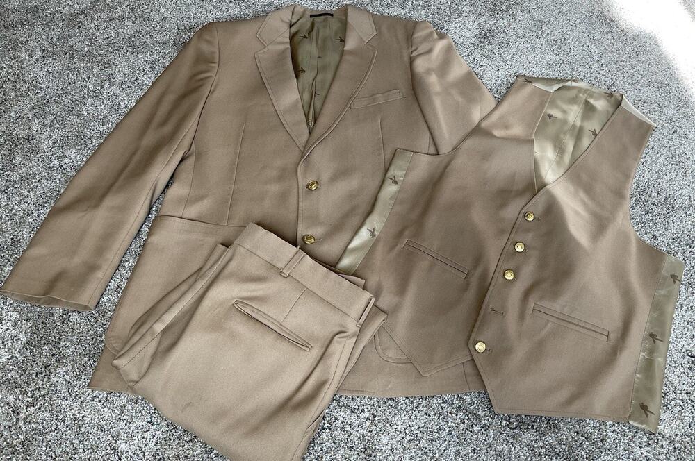 Vintage Playboy Bunny 3 Piece Jacket Vest Pants Tan Brown MENS 40 RARE 70s